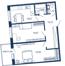 Квартира 61,2 м², 2-комнатные - изображение 1