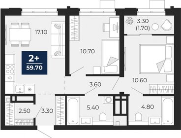 Квартира 59,7 м², 2-комнатная - изображение 1