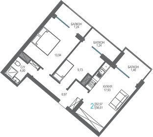 52 м², 2-комнатная квартира 14 308 250 ₽ - изображение 21