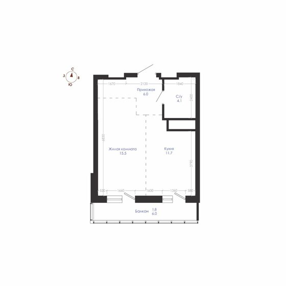 39,1 м², 1-комнатная квартира 7 710 000 ₽ - изображение 1