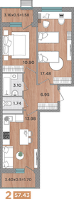 Квартира 57,4 м², 2-комнатная - изображение 1