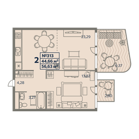 Квартира 56,6 м², 2-комнатные - изображение 1