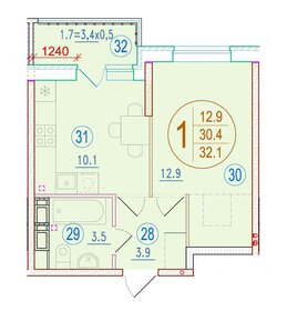 Квартира 32,1 м², 1-комнатная - изображение 1