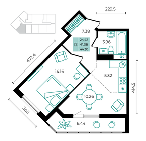 Квартира 44,3 м², 2-комнатная - изображение 1