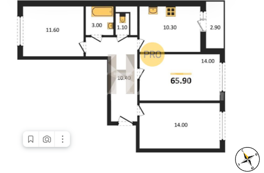 69,5 м², 3-комнатная квартира 8 723 842 ₽ - изображение 1