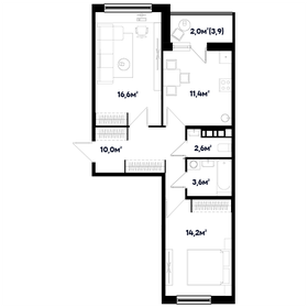 Квартира 60,4 м², 2-комнатная - изображение 1