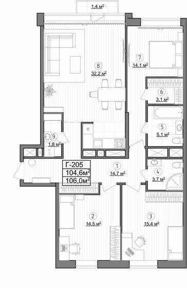 106 м², 3-комнатные апартаменты 30 334 000 ₽ - изображение 1