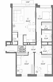 Квартира 106 м², 3-комнатные - изображение 1