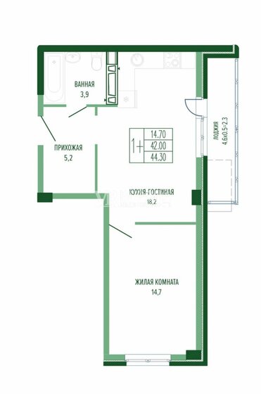 44,3 м², 1-комнатная квартира 8 800 000 ₽ - изображение 1