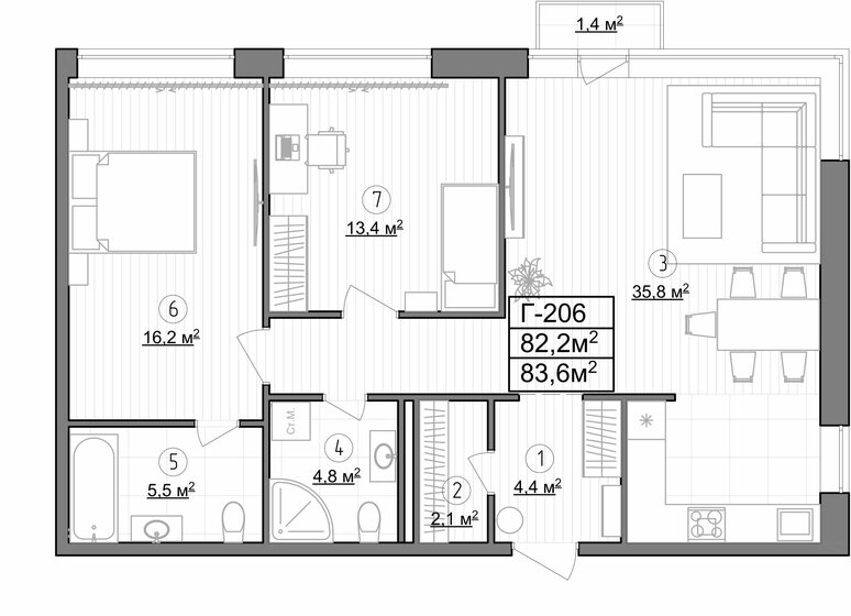 83,6 м², 2-комнатные апартаменты 24 660 000 ₽ - изображение 1