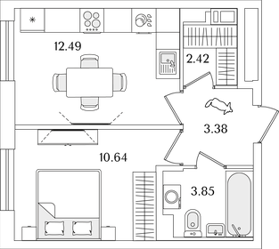 Квартира 32,8 м², 1-комнатная - изображение 1