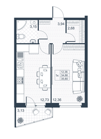 38,4 м², 1-комнатная квартира 5 486 910 ₽ - изображение 29