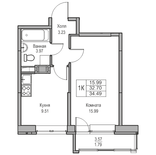 32,7 м², 1-комнатная квартира 6 818 673 ₽ - изображение 1