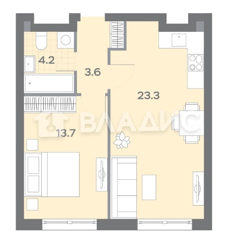 44,4 м², 1-комнатная квартира 14 990 000 ₽ - изображение 1