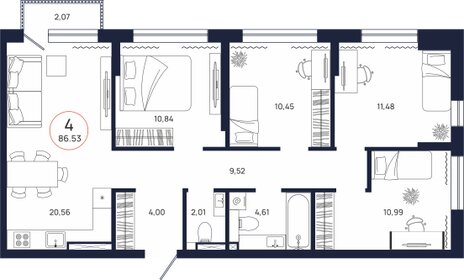 Квартира 86,5 м², 4-комнатная - изображение 2