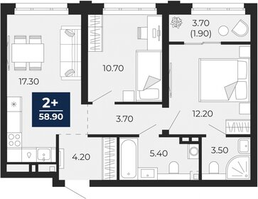 Квартира 58,9 м², 2-комнатная - изображение 1