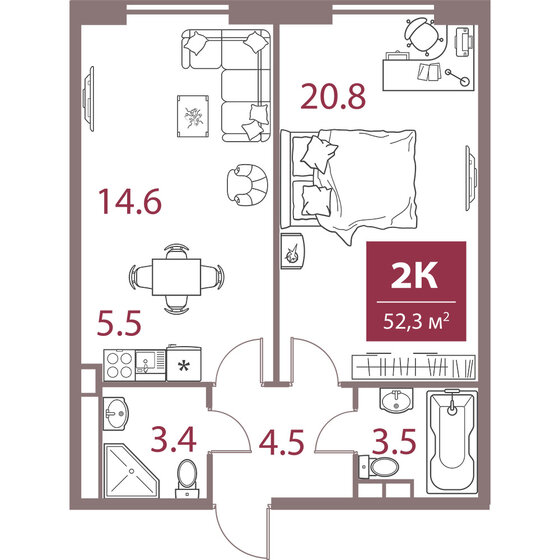 52,3 м², 2-комнатная квартира 31 380 000 ₽ - изображение 1