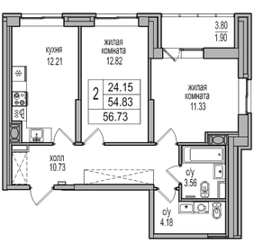 54,8 м², 2-комнатная квартира 11 022 639 ₽ - изображение 19