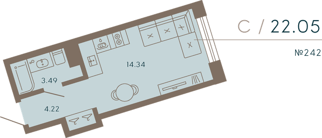 Квартира 22,1 м², студия - изображение 1