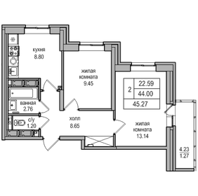 45,4 м², 2-комнатная квартира 10 237 728 ₽ - изображение 6