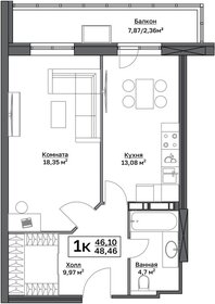 48,5 м², 1-комнатная квартира 6 094 601 ₽ - изображение 13