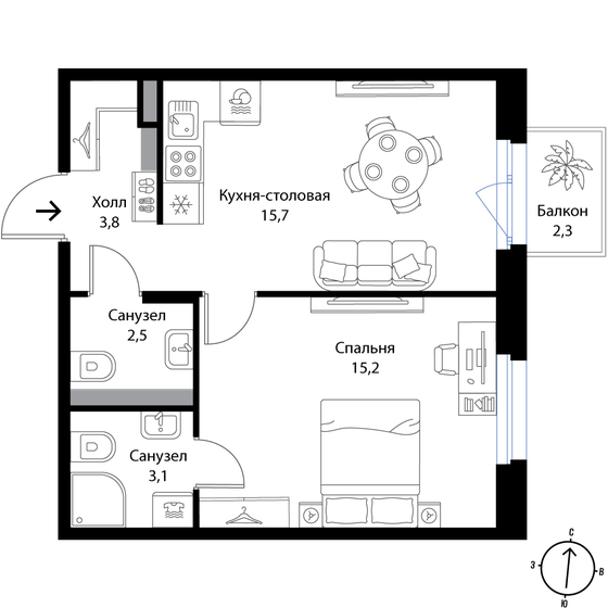 41 м², 2-комнатная квартира 6 970 000 ₽ - изображение 1