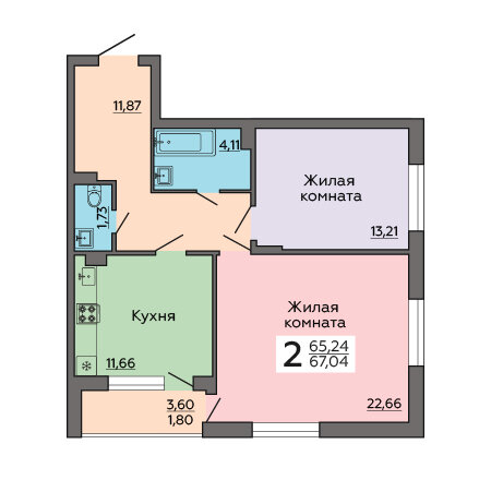 67 м², 2-комнатная квартира 9 117 440 ₽ - изображение 1
