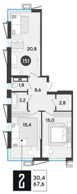 67,6 м², 2-комнатная квартира 8 389 160 ₽ - изображение 5