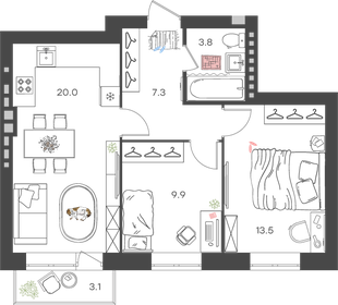 55,2 м², 3-комнатная квартира 5 500 000 ₽ - изображение 80