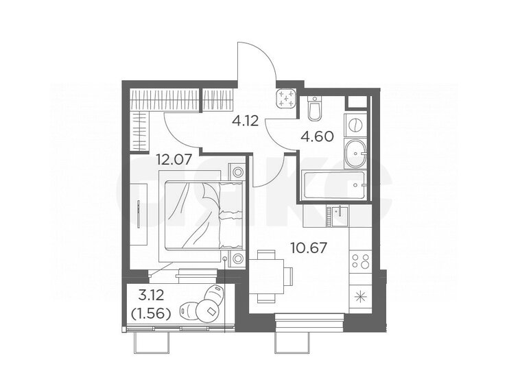 33 м², 1-комнатная квартира 5 900 000 ₽ - изображение 1