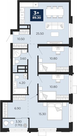 89,3 м², 3-комнатная квартира 12 190 000 ₽ - изображение 22