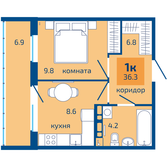 36,3 м², 1-комнатная квартира 3 790 000 ₽ - изображение 1