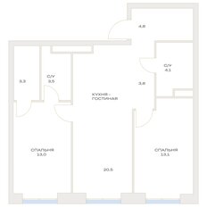 Квартира 66,5 м², 2-комнатная - изображение 2