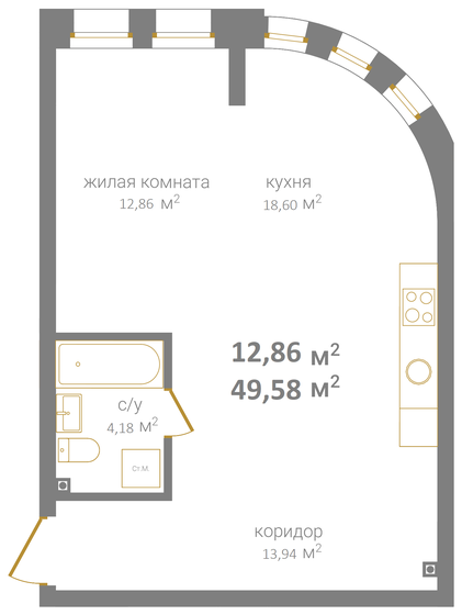 49,6 м², 1-комнатная квартира 12 791 640 ₽ - изображение 1