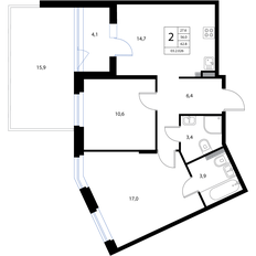 Квартира 62,8 м², 3-комнатная - изображение 2