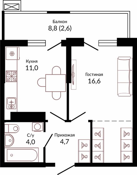 38,9 м², 1-комнатная квартира 5 932 250 ₽ - изображение 1