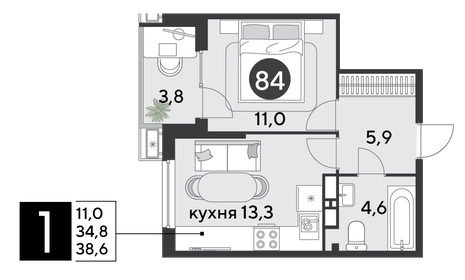 34,9 м², 1-комнатная квартира 5 300 000 ₽ - изображение 56