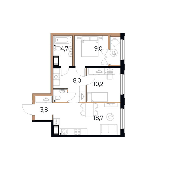 57,3 м², 2-комнатная квартира 9 741 000 ₽ - изображение 46