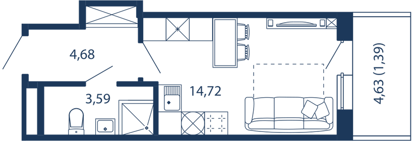 Квартира 24,4 м², студия - изображение 1