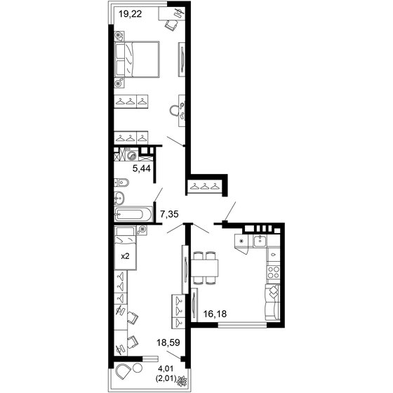 68,8 м², 2-комнатная квартира 14 464 434 ₽ - изображение 1