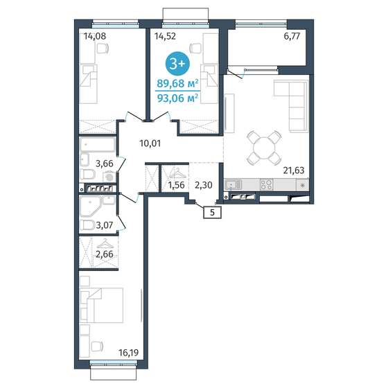 89,7 м², 3-комнатная квартира 11 524 000 ₽ - изображение 1