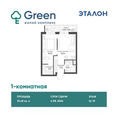 Квартира 35,5 м², 1-комнатная - изображение 2