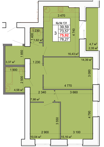 75,9 м², 3-комнатная квартира 7 364 240 ₽ - изображение 1