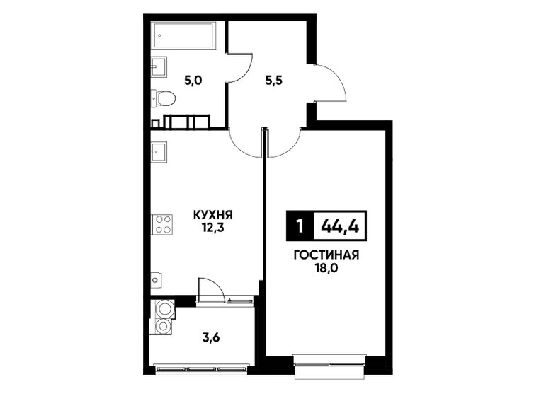 43,7 м², 1-комнатная квартира 4 581 945 ₽ - изображение 18