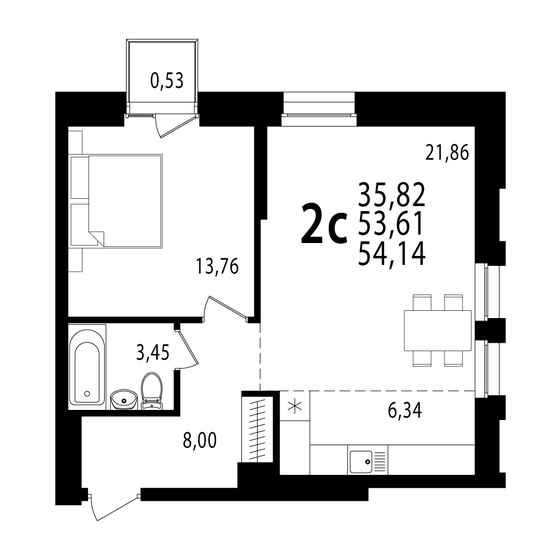 54,1 м², 2-комнатная квартира 11 098 700 ₽ - изображение 1