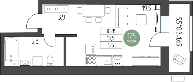 34,5 м², квартира-студия 5 045 700 ₽ - изображение 19