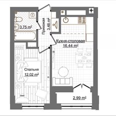 Квартира 38,7 м², 1-комнатная - изображение 2