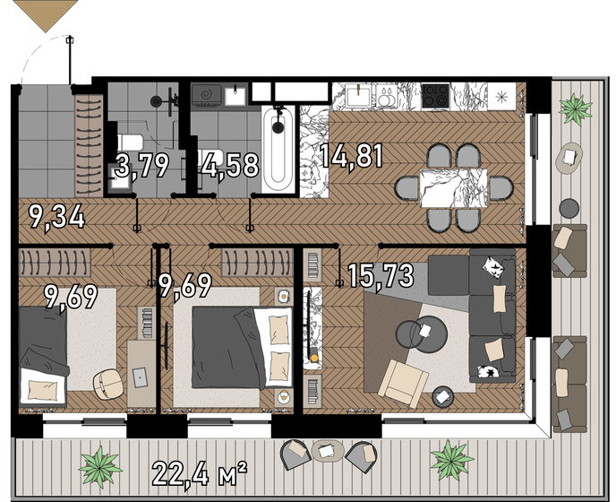 68,9 м², 3-комнатные апартаменты 30 568 450 ₽ - изображение 1