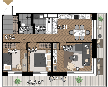 76,6 м², 3-комнатная квартира 30 590 000 ₽ - изображение 109