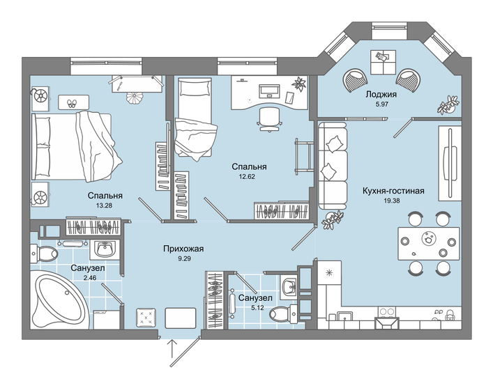 65 м², 3-комнатная квартира 15 268 816 ₽ - изображение 1